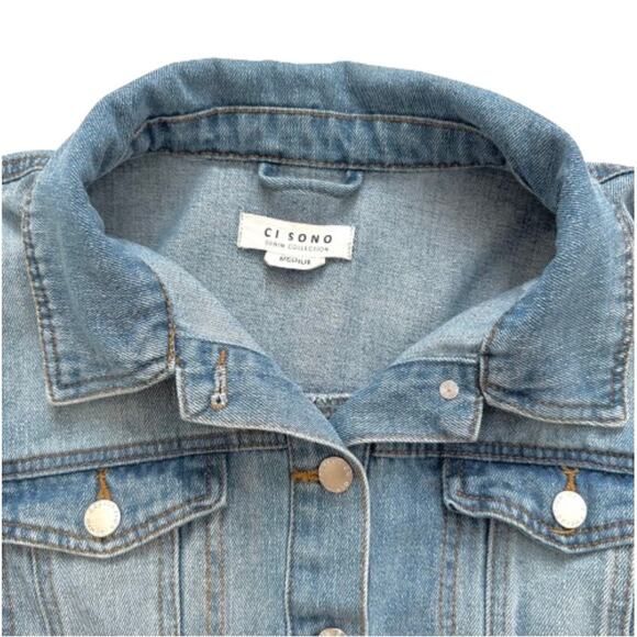 Ci Sono Denim Collection Distressed Silver Tone Buttons Jean Jacket Size Medium - Picture 2 of 12